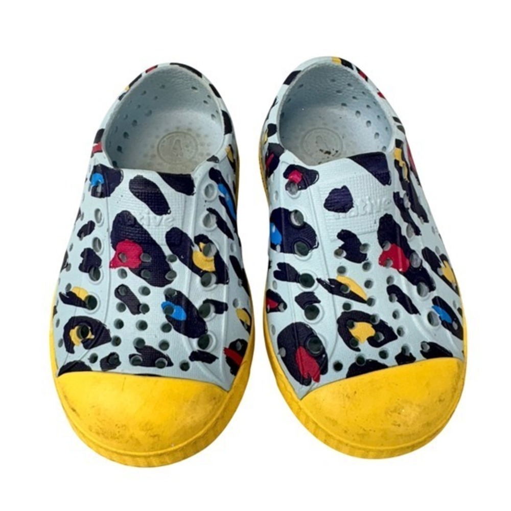 Native Kids Shoes Toddler C5 Blue Multi Color Leopard Print Slip On Sneakers